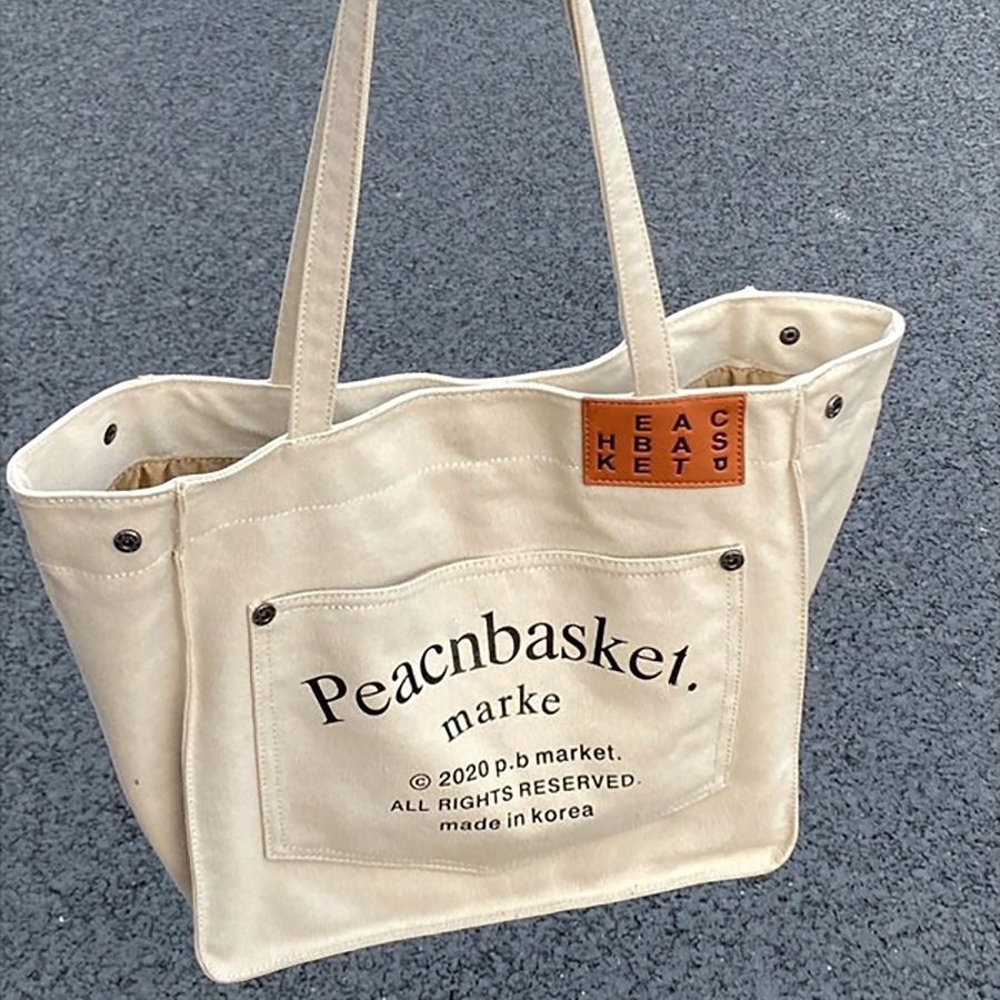 Large capacity tote bag for women, printed college students' class canvas bag, Harajuku style literary shoulder bag